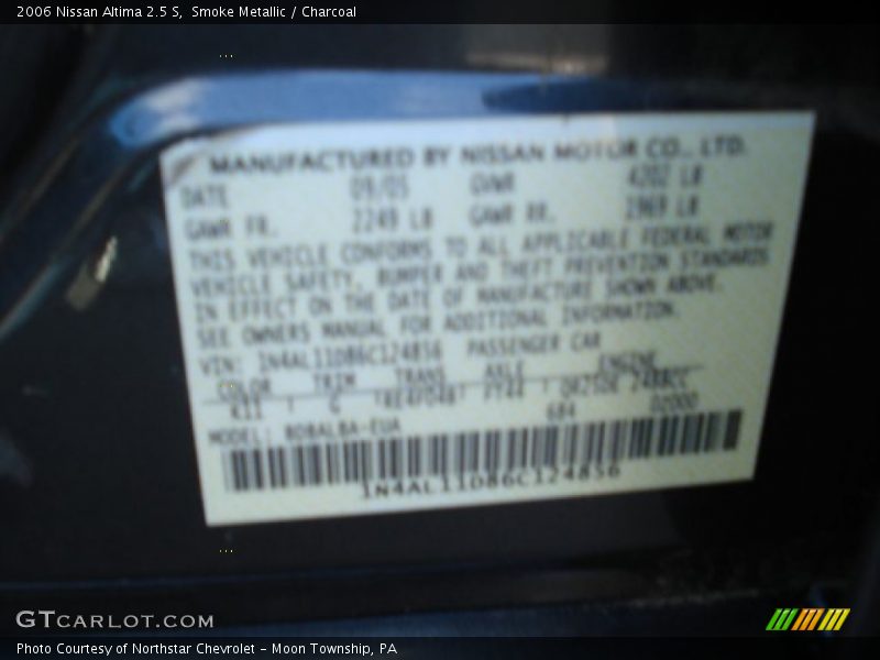 Smoke Metallic / Charcoal 2006 Nissan Altima 2.5 S