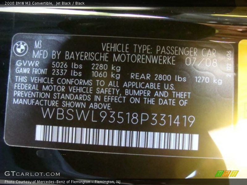 Jet Black / Black 2008 BMW M3 Convertible