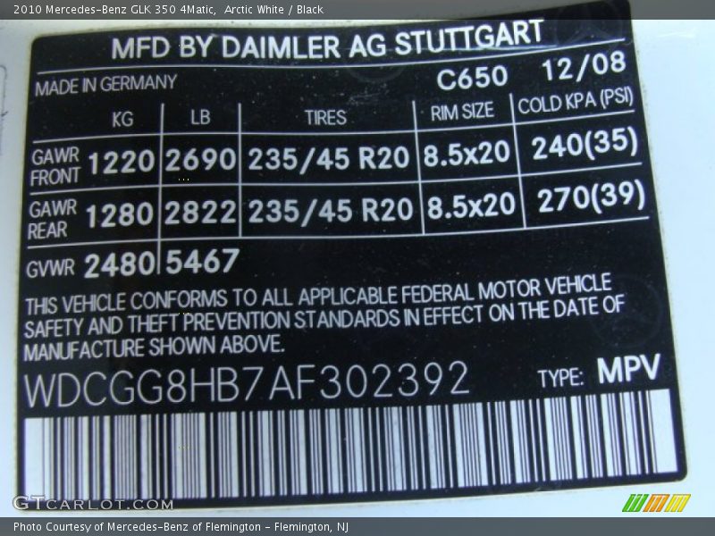 Arctic White / Black 2010 Mercedes-Benz GLK 350 4Matic