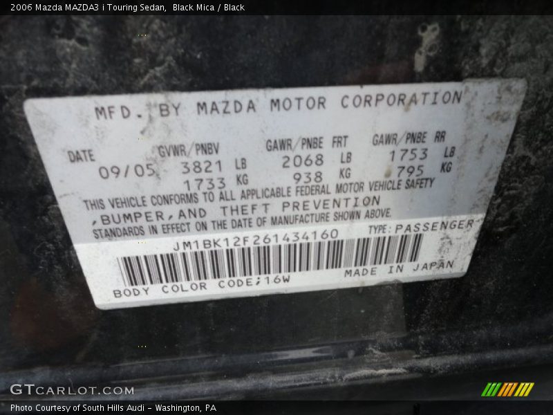 Black Mica / Black 2006 Mazda MAZDA3 i Touring Sedan