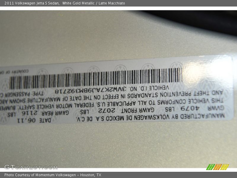 White Gold Metallic / Latte Macchiato 2011 Volkswagen Jetta S Sedan