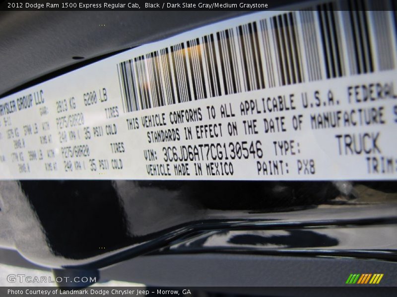 Black / Dark Slate Gray/Medium Graystone 2012 Dodge Ram 1500 Express Regular Cab
