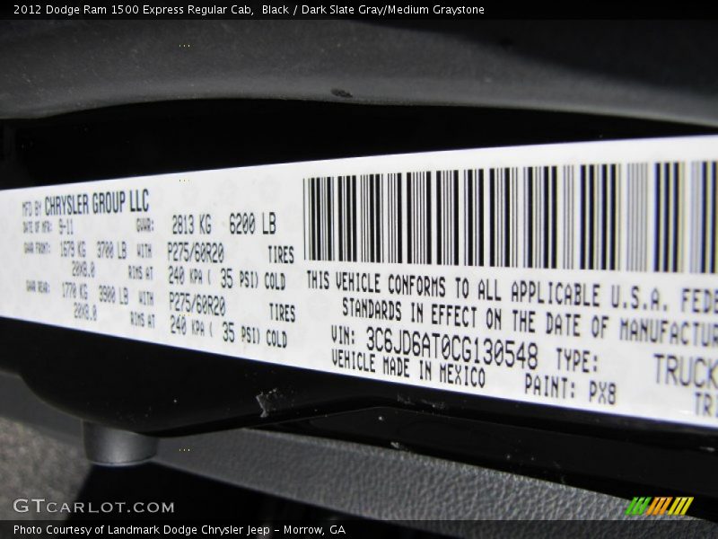 Black / Dark Slate Gray/Medium Graystone 2012 Dodge Ram 1500 Express Regular Cab