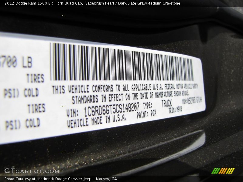 2012 Ram 1500 Big Horn Quad Cab Sagebrush Pearl Color Code PGX