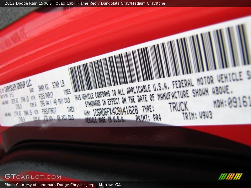 2012 Ram 1500 ST Quad Cab Flame Red Color Code PR4