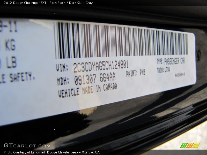 Pitch Black / Dark Slate Gray 2012 Dodge Challenger SXT