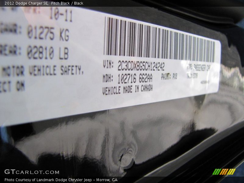 Pitch Black / Black 2012 Dodge Charger SE