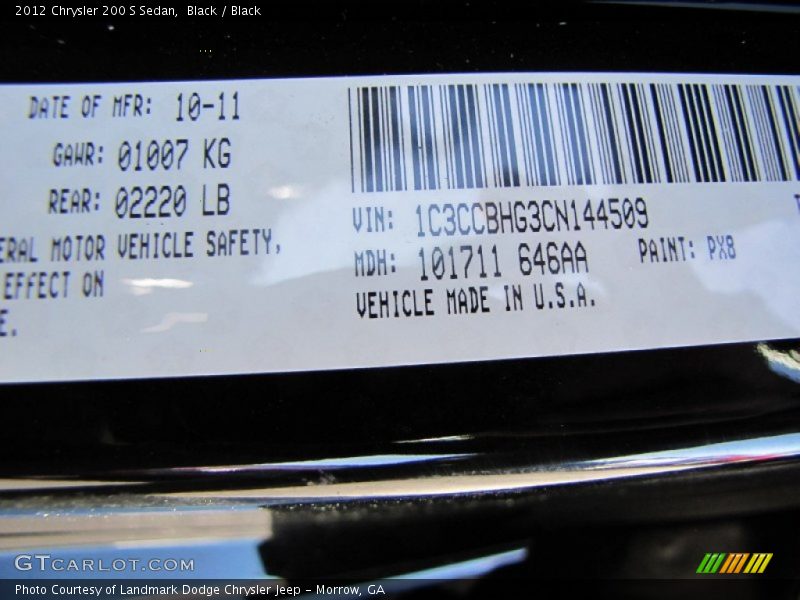 2012 200 S Sedan Black Color Code PX8