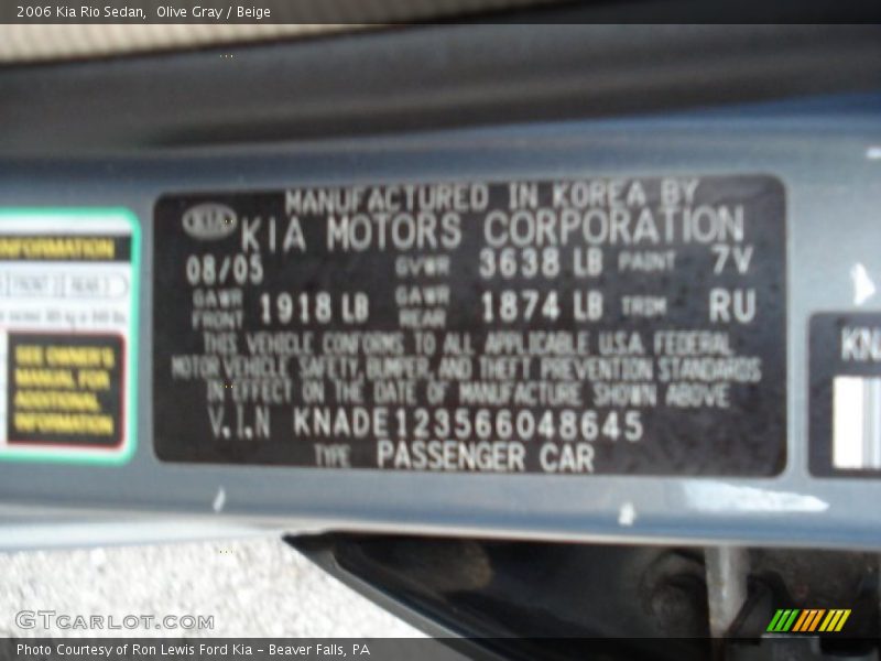 Olive Gray / Beige 2006 Kia Rio Sedan