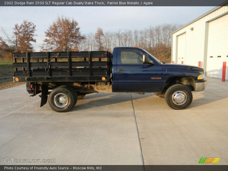 Patriot Blue Metallic / Agate 2002 Dodge Ram 3500 SLT Regular Cab Dually Stake Truck