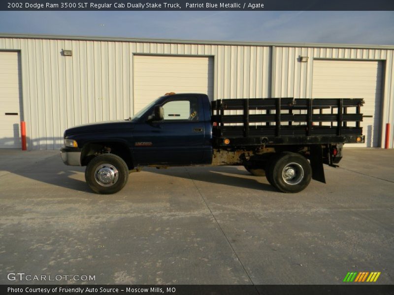 Patriot Blue Metallic / Agate 2002 Dodge Ram 3500 SLT Regular Cab Dually Stake Truck