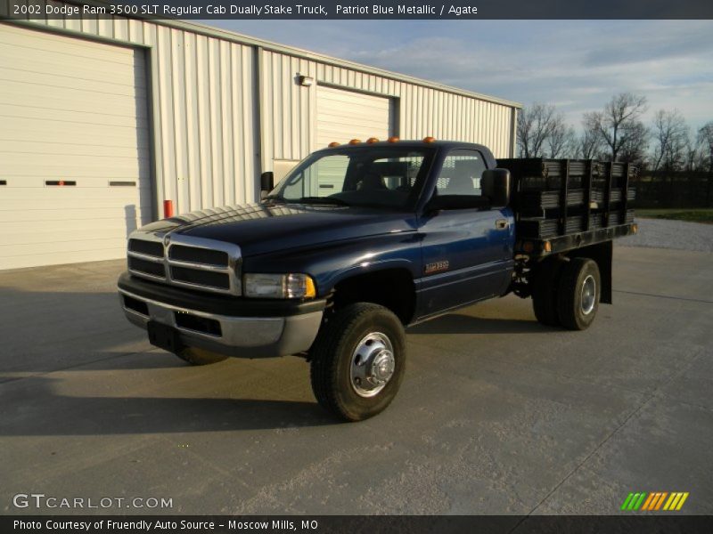 Patriot Blue Metallic / Agate 2002 Dodge Ram 3500 SLT Regular Cab Dually Stake Truck