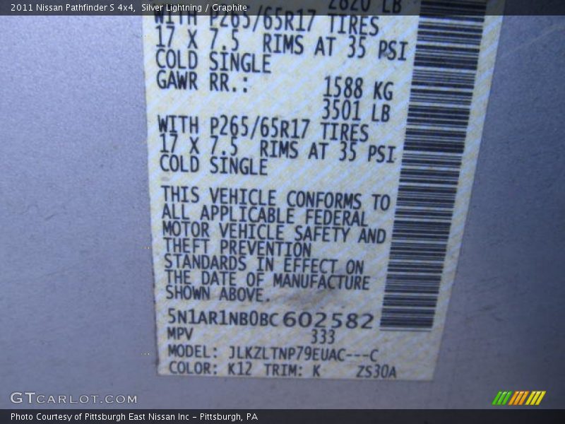 Silver Lightning / Graphite 2011 Nissan Pathfinder S 4x4