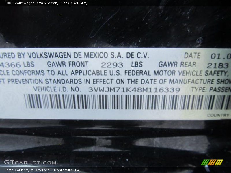 Black / Art Grey 2008 Volkswagen Jetta S Sedan