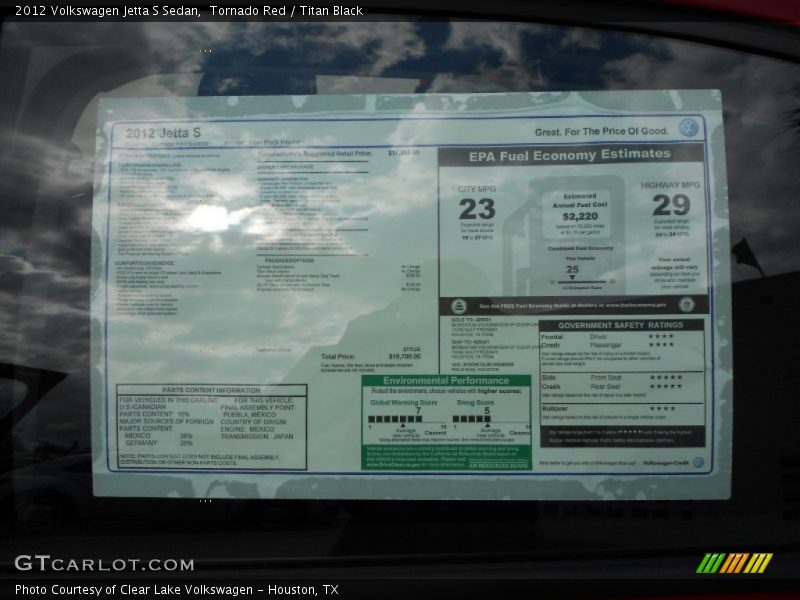 Tornado Red / Titan Black 2012 Volkswagen Jetta S Sedan
