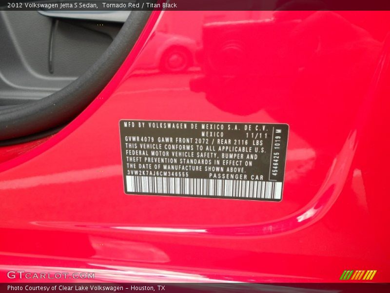 Tornado Red / Titan Black 2012 Volkswagen Jetta S Sedan