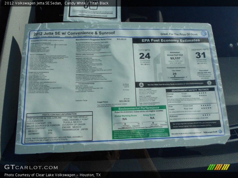 Candy White / Titan Black 2012 Volkswagen Jetta SE Sedan
