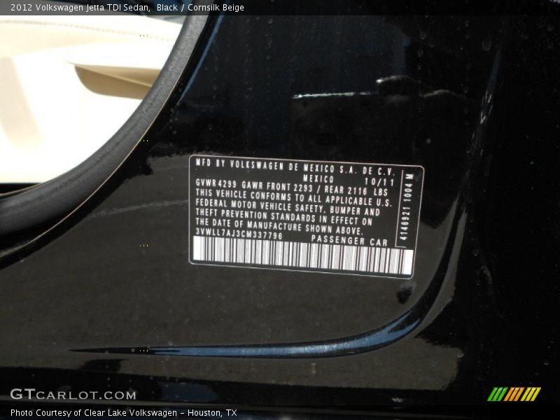 Black / Cornsilk Beige 2012 Volkswagen Jetta TDI Sedan
