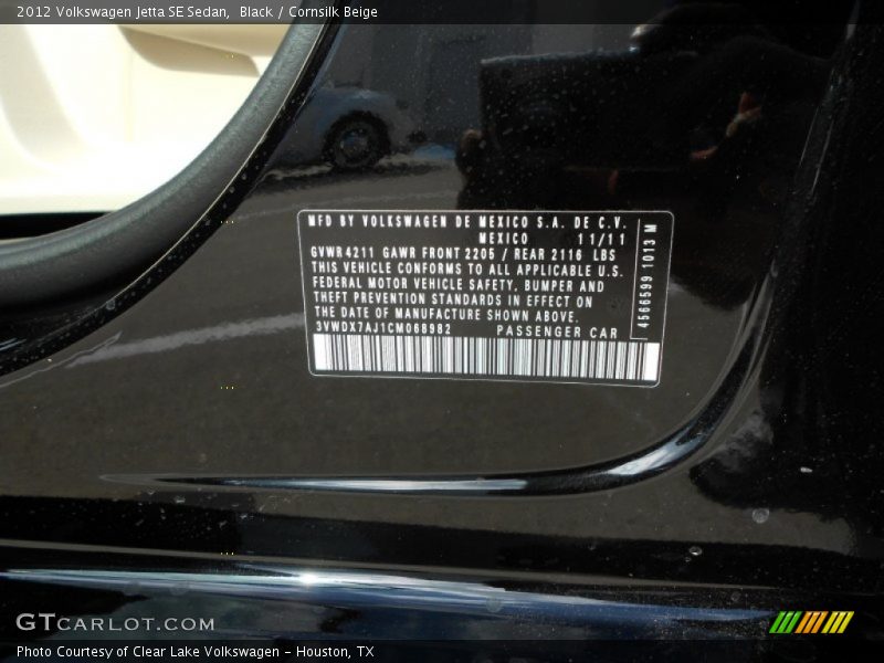 Black / Cornsilk Beige 2012 Volkswagen Jetta SE Sedan