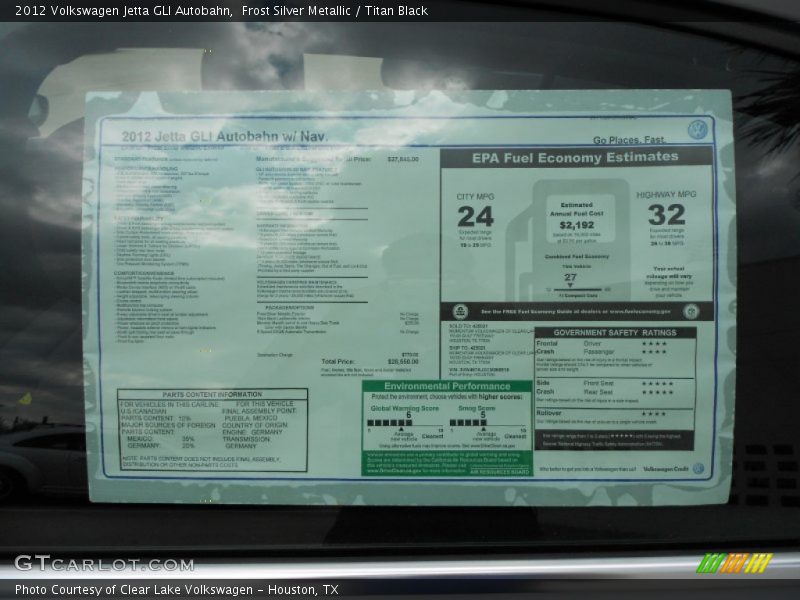  2012 Jetta GLI Autobahn Window Sticker