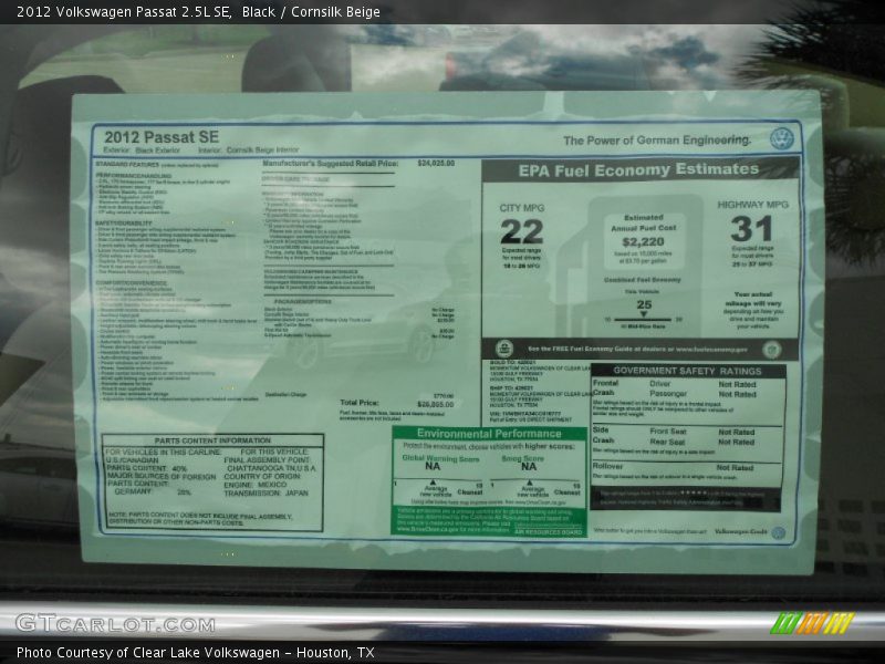 Black / Cornsilk Beige 2012 Volkswagen Passat 2.5L SE
