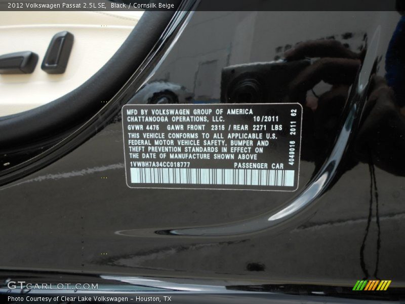 Black / Cornsilk Beige 2012 Volkswagen Passat 2.5L SE