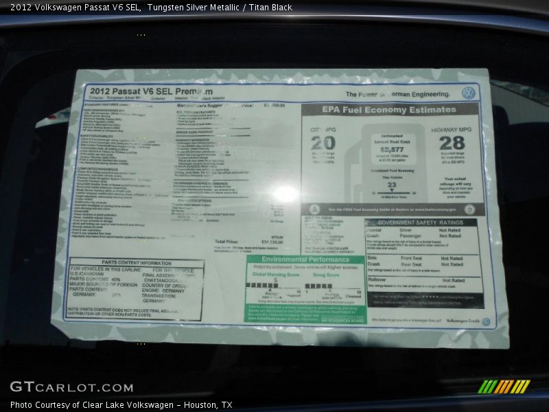 Tungsten Silver Metallic / Titan Black 2012 Volkswagen Passat V6 SEL
