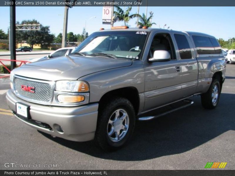 Pewter Metallic / Stone Gray 2003 GMC Sierra 1500 Denali Extended Cab AWD