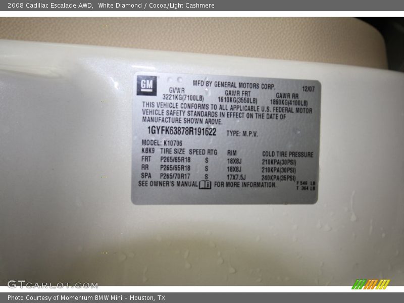 White Diamond / Cocoa/Light Cashmere 2008 Cadillac Escalade AWD