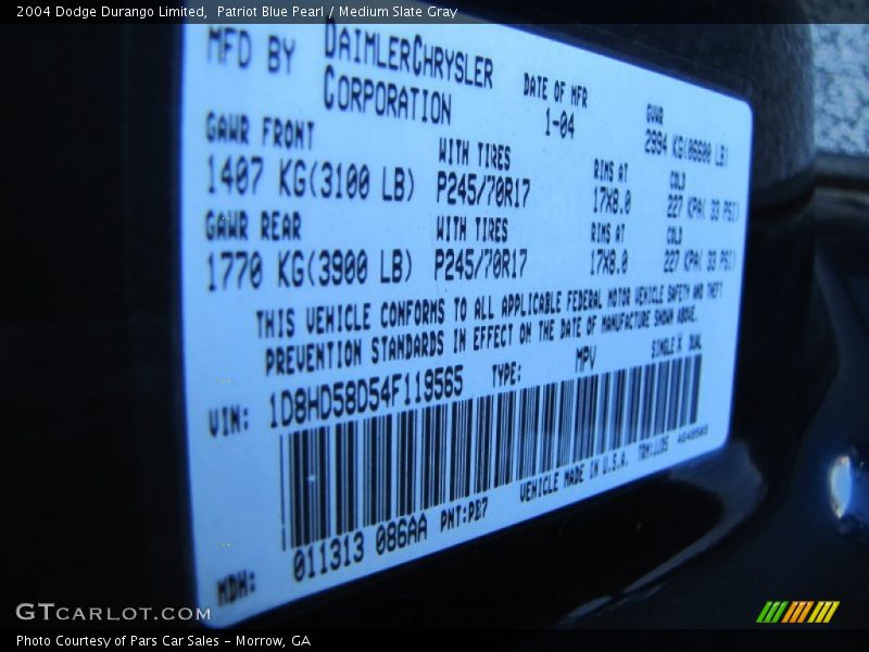 Patriot Blue Pearl / Medium Slate Gray 2004 Dodge Durango Limited
