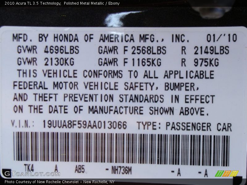 Polished Metal Metallic / Ebony 2010 Acura TL 3.5 Technology