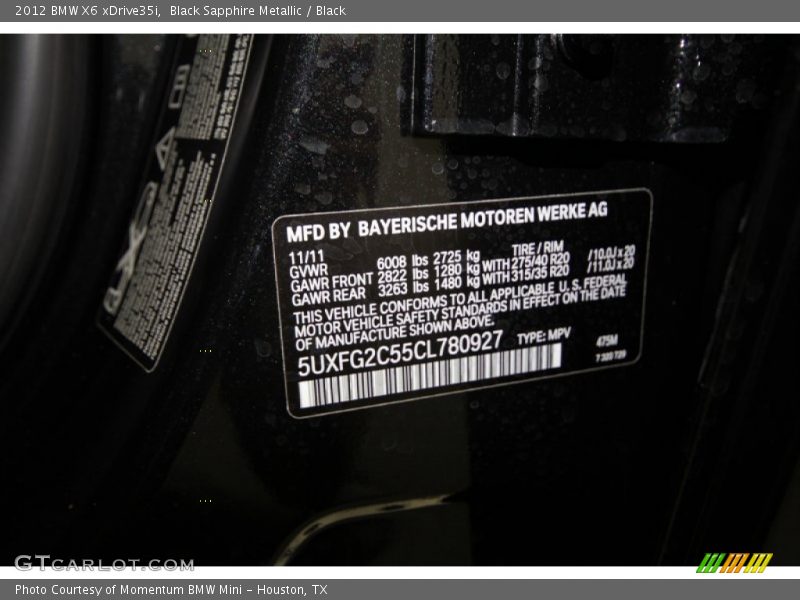 Black Sapphire Metallic / Black 2012 BMW X6 xDrive35i