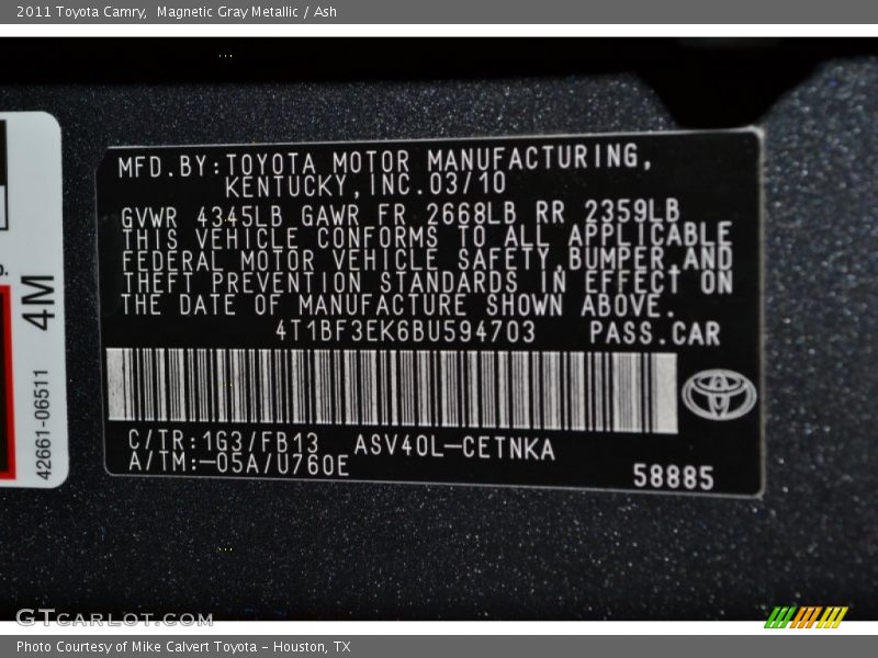 Magnetic Gray Metallic / Ash 2011 Toyota Camry