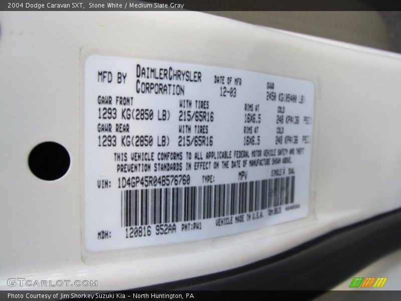 Stone White / Medium Slate Gray 2004 Dodge Caravan SXT