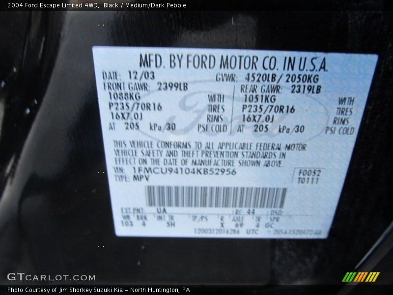 Black / Medium/Dark Pebble 2004 Ford Escape Limited 4WD