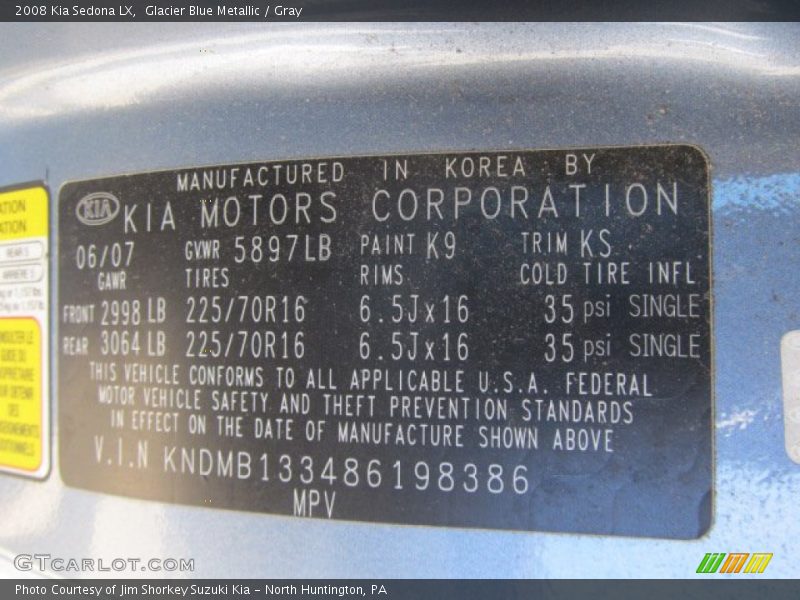 Glacier Blue Metallic / Gray 2008 Kia Sedona LX