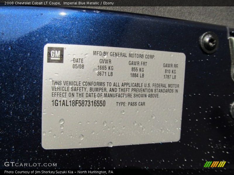 Imperial Blue Metallic / Ebony 2008 Chevrolet Cobalt LT Coupe