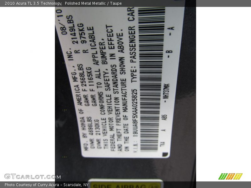 Polished Metal Metallic / Taupe 2010 Acura TL 3.5 Technology