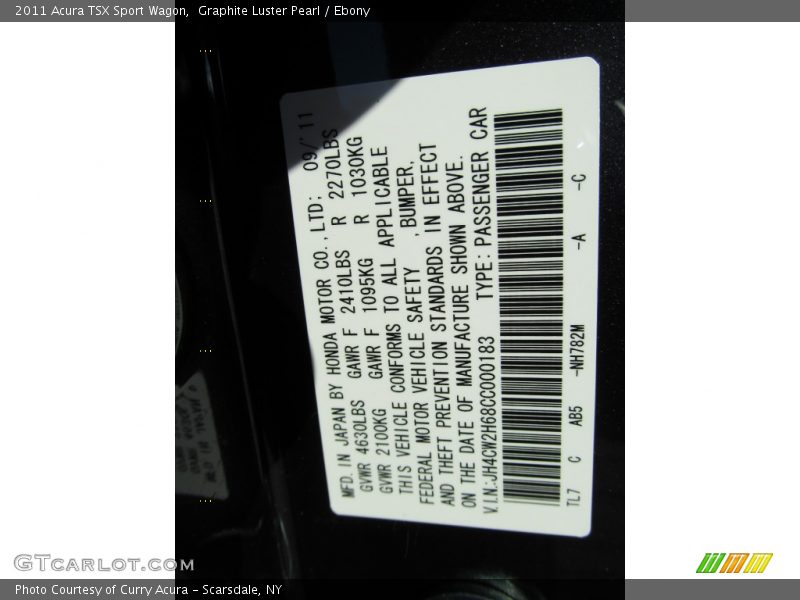 2011 TSX Sport Wagon Graphite Luster Pearl Color Code NH782