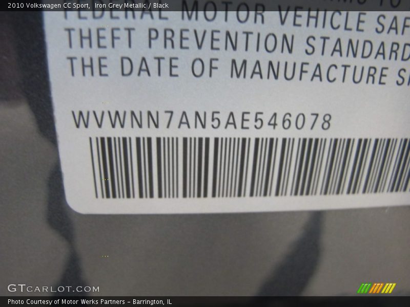 Iron Grey Metallic / Black 2010 Volkswagen CC Sport