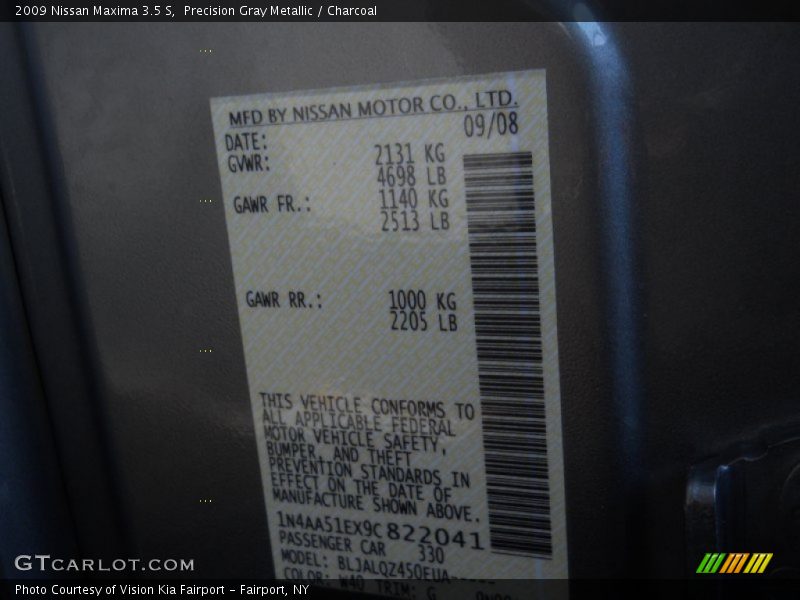 Precision Gray Metallic / Charcoal 2009 Nissan Maxima 3.5 S