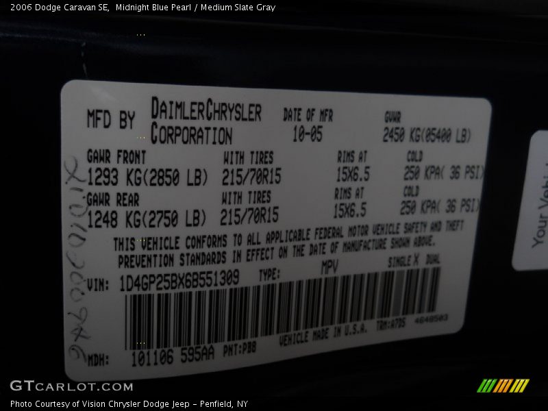 Midnight Blue Pearl / Medium Slate Gray 2006 Dodge Caravan SE