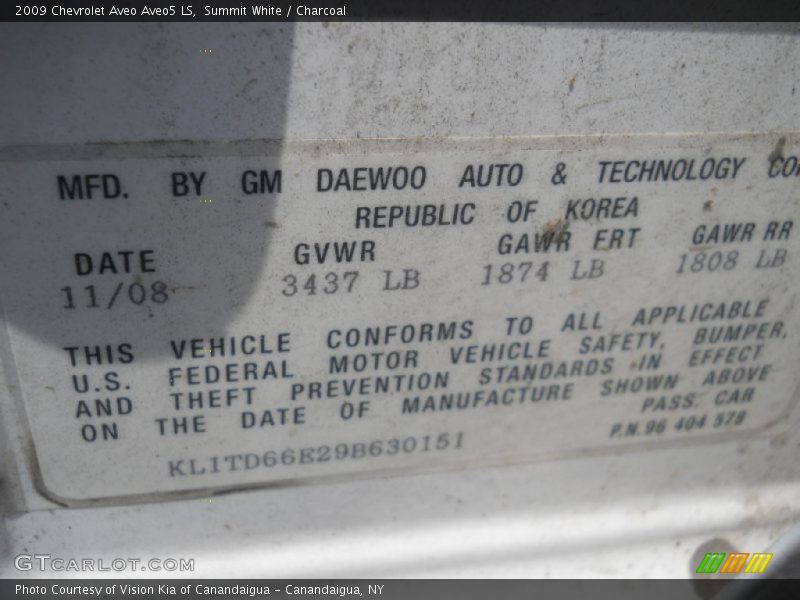 Summit White / Charcoal 2009 Chevrolet Aveo Aveo5 LS