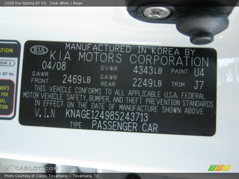 Clear White / Beige 2008 Kia Optima EX V6