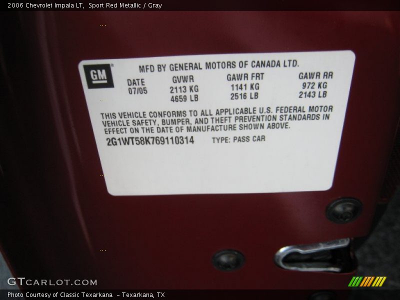 Sport Red Metallic / Gray 2006 Chevrolet Impala LT