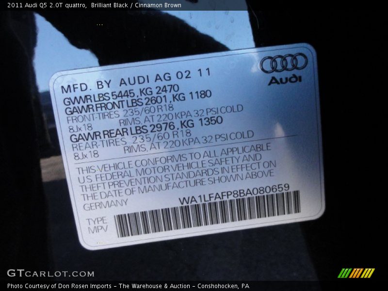 Brilliant Black / Cinnamon Brown 2011 Audi Q5 2.0T quattro
