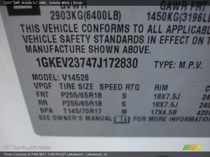 Summit White / Ebony 2007 GMC Acadia SLT AWD