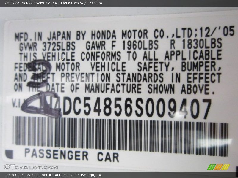 Taffeta White / Titanium 2006 Acura RSX Sports Coupe