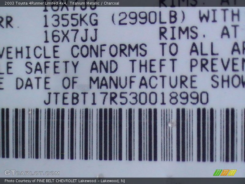 Titanium Metallic / Charcoal 2003 Toyota 4Runner Limited 4x4