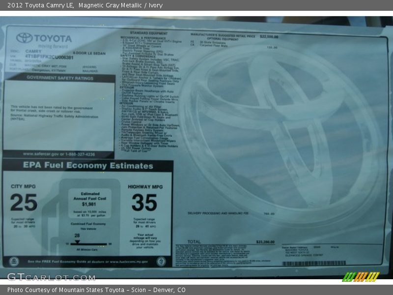 Magnetic Gray Metallic / Ivory 2012 Toyota Camry LE